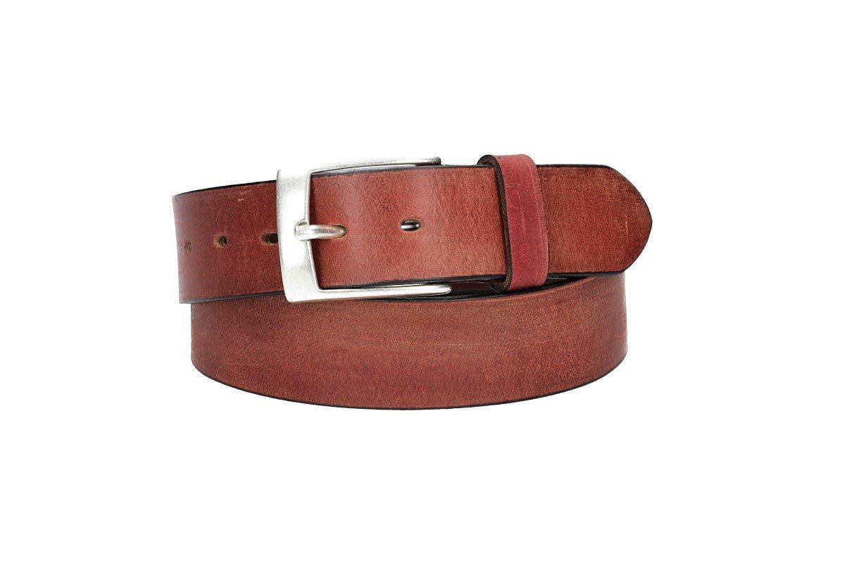 Leder Bazlen Ledergürtel Rot 40mm mit Dornschließe in Silber (LB1184B40-350) sehr weiches Vollrindleder von Leder Bazlen