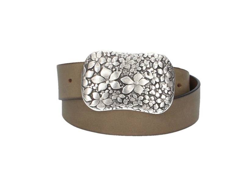 Leder Bazlen Ledergürtel Sand, Beige 40mm mit Blumenschließe, Koppelschließe (LB1164B40C-710, 1-St) sehr weiches Vollrindleder von Leder Bazlen