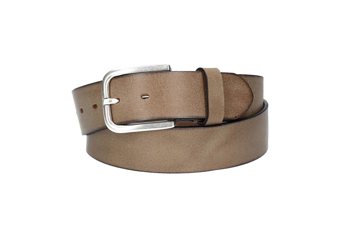 Leder Bazlen Ledergürtel Sand, Beige 40mm mit Dornschließe in Silber (LB1164B40-710) sehr weiches Vollrindleder von Leder Bazlen