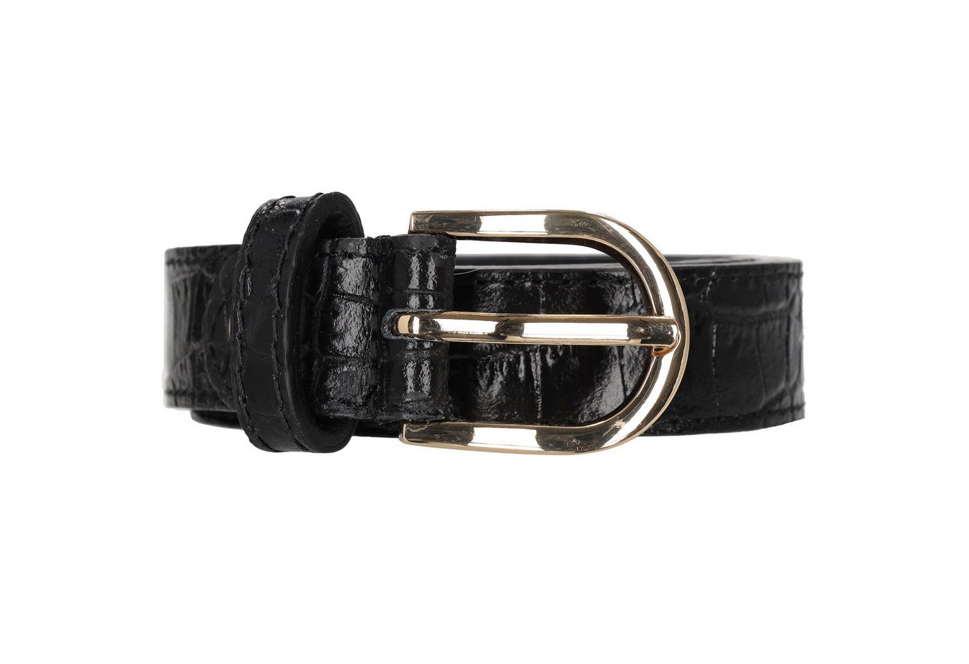 Leder Bazlen Ledergürtel Schwarz mit Kroko-Prägung – 2,5cm Breit, Ovale Schließe in Gold von Leder Bazlen