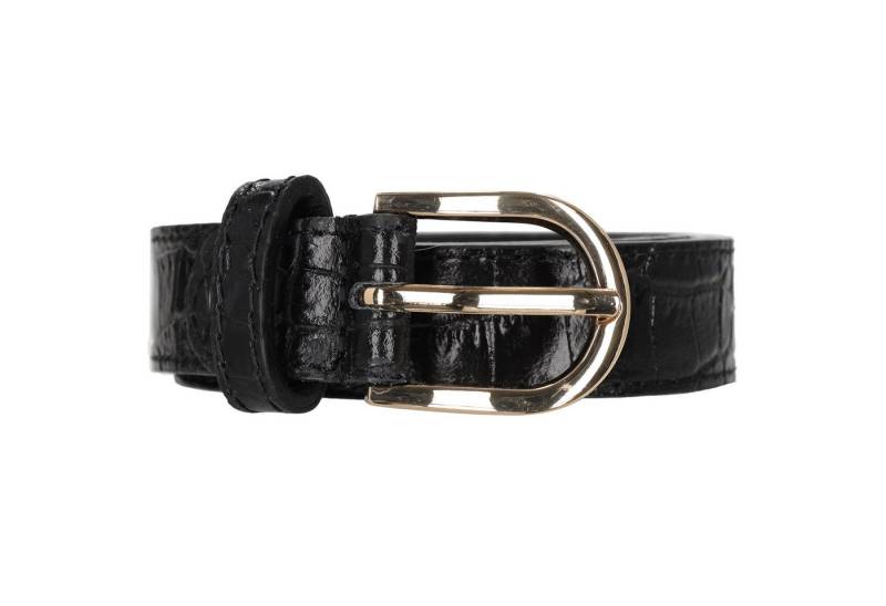 Leder Bazlen Ledergürtel Schwarz mit Kroko-Prägung – 2,5cm Breit, Ovale Schließe in Gold von Leder Bazlen
