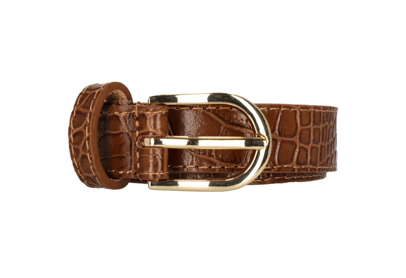 Leder Bazlen Ledergürtel cognacfarben mit Kroko-Prägung – 2,5cm Breit, Gold-Ovale Schließe von Leder Bazlen