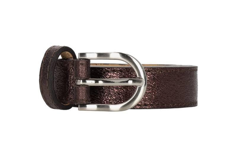 Leder Bazlen Ledergürtel hochwertig in Braun – Metallic Look, 2,5cm, Silber-Schließe von Leder Bazlen