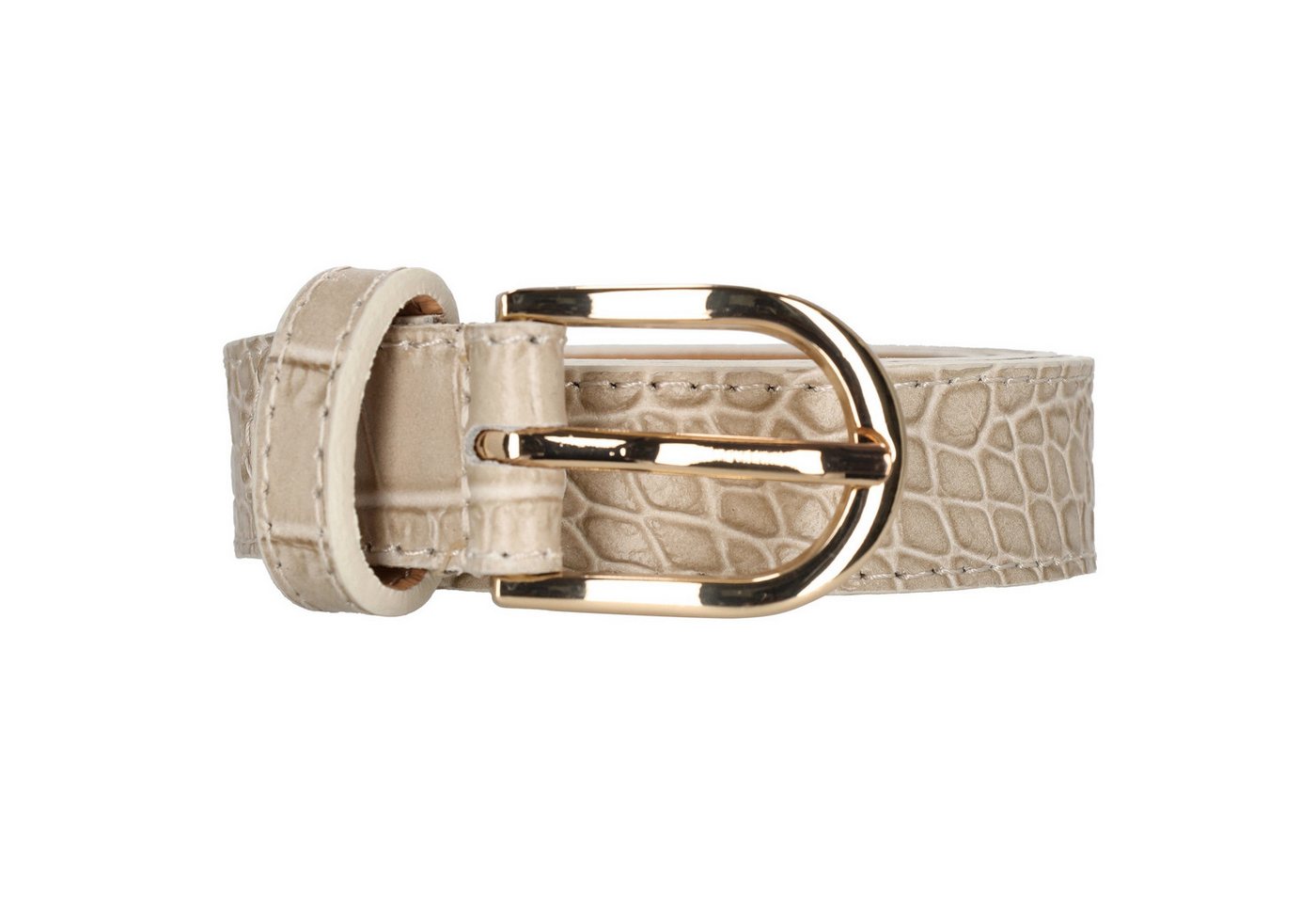 Leder Bazlen Ledergürtel sandfarben mit Kroko-Prägung – 2,5cm Breit, Gold-Ovale Schließe von Leder Bazlen