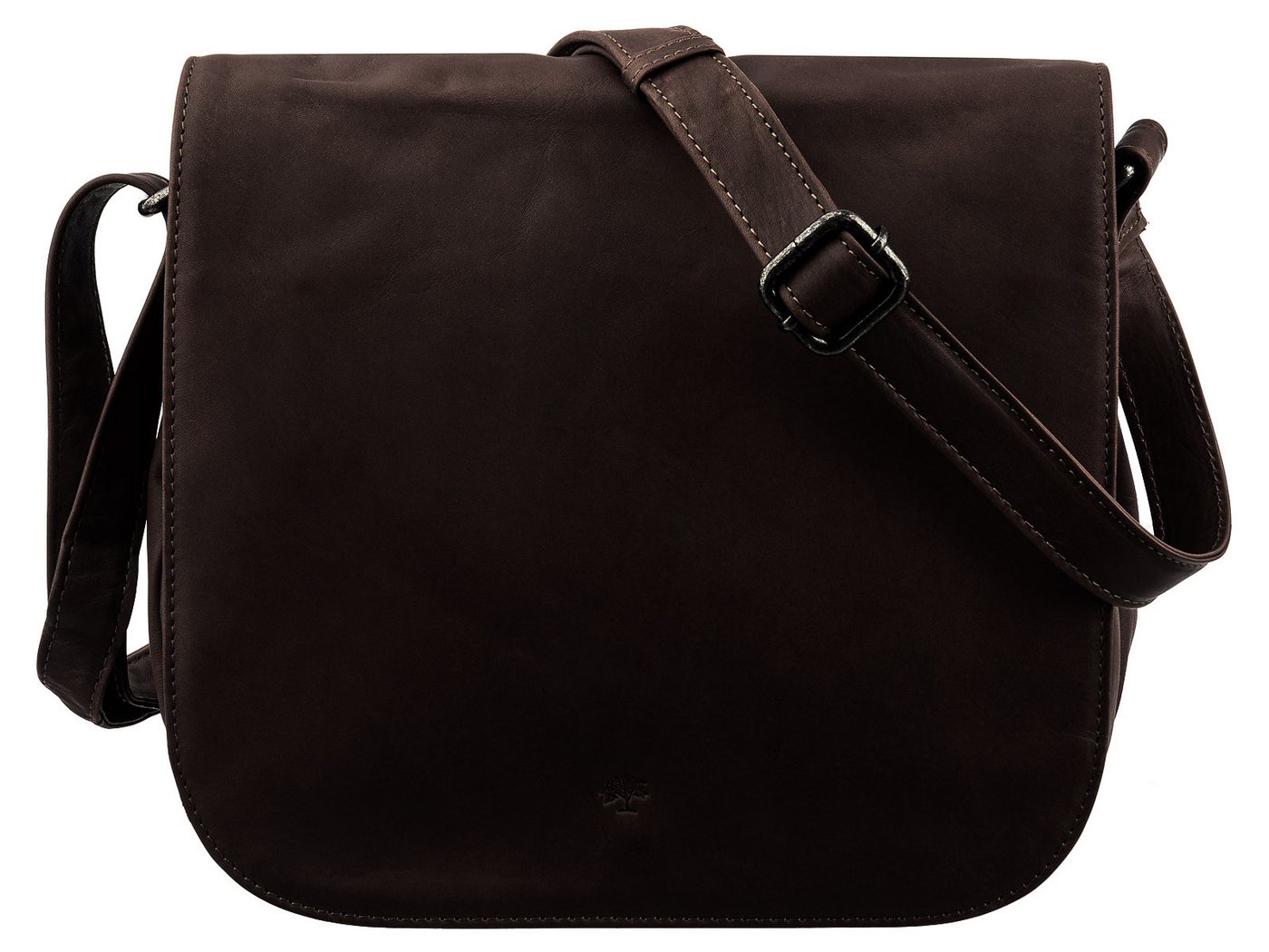 Leder Meid Umhängetasche Jagdttasche XL mit Überschlag (1-tlg), Logoschriftzug auf der Vorderseite von Leder Meid