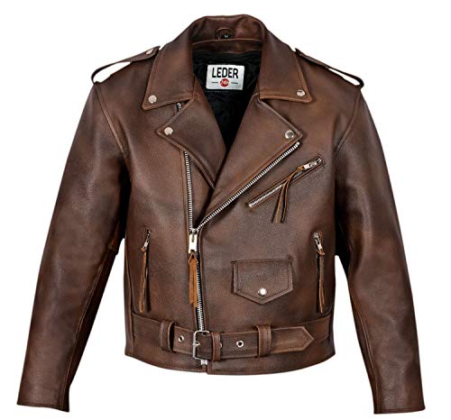 LEDER24H Herren Lederjacke Motorradjacke Biker Jacke Winter Sommer 2010, Braun, L von Leder24h lederwaren rund um die Uhr