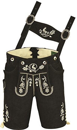Bayerische Trachten Lederhose Herren kurz, Trachtenlederhose aus echt Leder Wildbock mit Träger in Beige (44) von LederG`wand