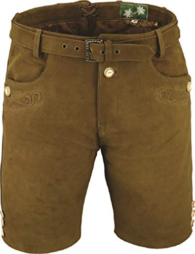 Bayerische Kurze Damen Lederhose mit Gürtel, Trachtenlederhose Frauen kurz, Damen Trachtenlederhose im Nubuk Echtleder Camel- mit Gürtel (38 EU, Camel) von LederGwand