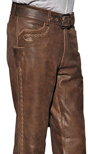 Fuente Bayerische Lederhose mit Gürtel Herren Tracht lang - Damen Trachtenlederhose lang inklusive Gürtel aus hochwertiges Echt Leder Retro Glatt Leder, Vintage Braun (44, Vintage Braun) von LederGwand