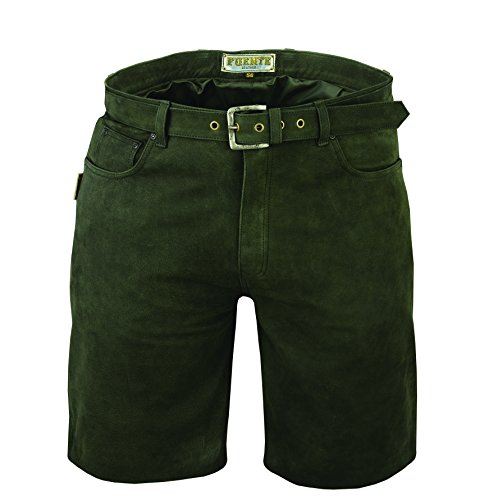 Fuente Kurze Lederhose mit Gürtel, Jagd Lederhose kurz echt Leder Nubuk Trachten Lederhose Herren kurz, Damen Trachtenlederhose mit Gürtel kurz in Jagd Olive (46 EU, Green) von LederGwand