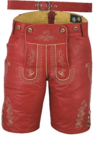 Fuente Kurze Lederhose mit Gürtel, echt Leder Nappa antik Trachten Lederhose Herren kurz, Damen Trachtenlederhose mit Gürtel kurz in Rot Vintage (50 EU, Antik Rot) von LederGwand