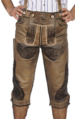 Kniebundhose Leder Antik Nubuk- Trachtenlederhose Herren- Damen Kniebundlederhose -Trachten Lederhose mit Träger in antik Beige Trachtenhose Knielang aus echt Leder (58, Antik Beige) von LederGwand