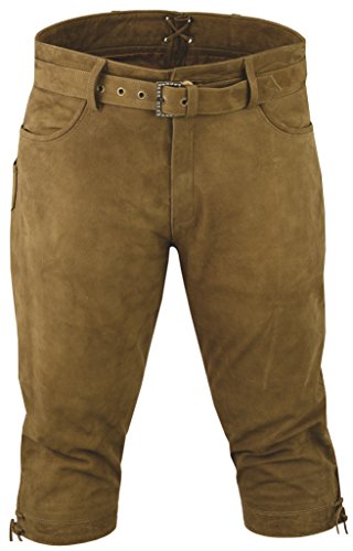 Kniebundhose Leder Nubuk-Fuente Jagdhose- Trachtenlederhose Damen- Damen Kniebundlederhose -Trachten Lederhose mit Gürtel in Braun, Camel, Grün, Trachtenhose Knielang (36, Camel) von LederGwand