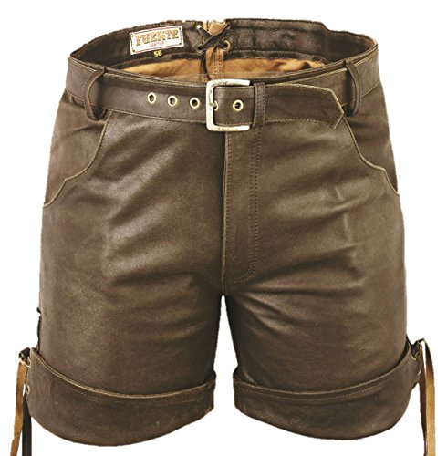 Kurze Lederhose mit gürtel- Lederhose Herren kurz, Kurze Ledershorts Braun, Kurze Lederhose Herren Damen, Trachten Lederhose Herren kurz, Damen Trachtenlederhose im Nappa Echtleder (52, Alt Braun) von LederGwand