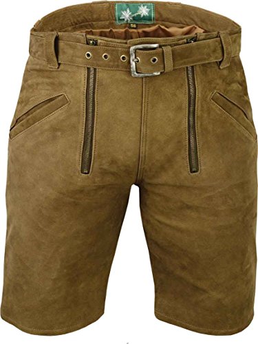 Kurze Lederhose mit gürtel- Lederhose Herren kurz inklusive Gürtel echt Leder Nubuk Zunfthose in Camel, Zimmermannshose Leder, Hellbraun von LederGwand