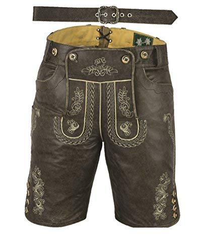 Lederhose mit Gürtel, echt Leder Nappa antik Trachten Lederhose Herren kurz, Damen Trachtenlederhose mit Gürtel in Schwarz Vintage (52, Antik Schwarz) von LederGwand