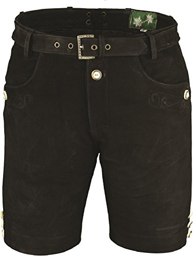 Lederhose mit Gürtel, echt Leder Nubuk Trachten Lederhose Herren kurz, Damen Trachtenlederhose Schwarz mit Gürtel (40, Schwarz) von LederGwand