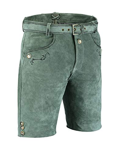 Lederhose mit Gürtel, echt Leder Nubuk Trachten Lederhose Herren kurz, Damen Trachtenlederhose mit Gürtel in Braun | Hell Braun | Schwarz | Grau (58, Grau) von LederGwand