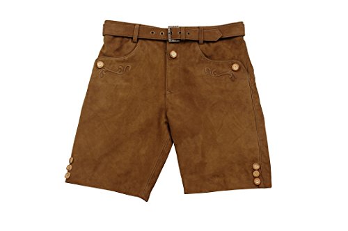 Lederhose mit Gürtel, echt Leder Nubuk Trachten Lederhose Herren kurz, Damen Trachtenlederhose mit Gürtel in Camel (48, Camel) von LederGwand