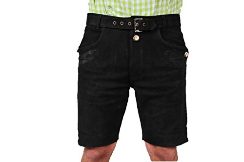 Lederhose mit Gürtel, echt Leder Nubuk Trachten Lederhose Herren kurz, Trachtenlederhose mit Gürtel (48, Schwarz) von LederGwand