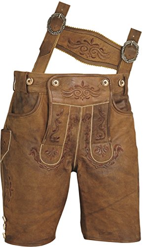 Lederhose mit Träger, echt Leder Trachten Lederhose Herren kurz, Damen Trachtenlederhose im Antik Nubuk Karamell (54, Hellbraun) von LederGwand