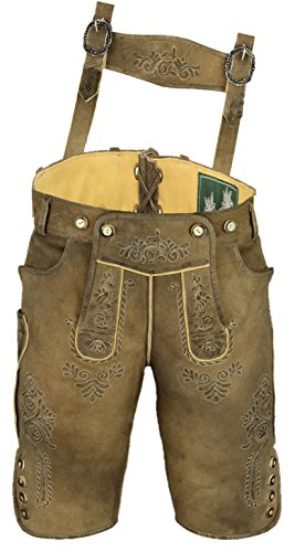 Lederhose mit Träger Wildbock echt Leder Trachten Lederhose Herren kurz, Damen Trachtenlederhose im Antik Wildbock Beige Braun (60) von LederGwand