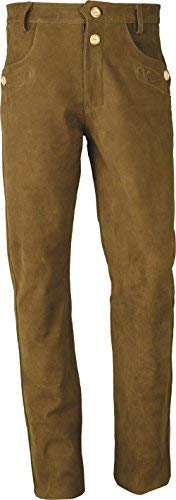 Trachten Lederhose lang Herren-Damen- Hochwertige Trachtenhose Leder lang in echt Leder Nubuk, Bayerische Lederhose in Camel (as3, Waist, Numeric_42, Regular, Regular, Camel) von LederGwand