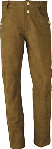 Trachten Lederhose lang Herren-Damen- Hochwertige Trachtenhose Leder lang in echt Leder Nubuk, Bayerische Lederhose in Camel (as3, Waist, Numeric_30, Regular, Regular, Camel) von LederGwand