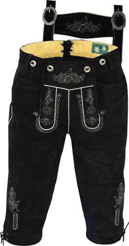 Trachtenlederhose Herren Kniebundlederhose | Trachten Lederhose mit Träger in Schwarz | Trachtenhose Knielang aus echt Leder Velours von LederGwand