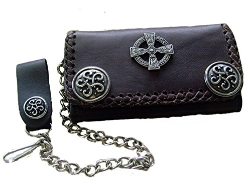 Biker-Leder-Geldbörse Wallet Scotish Cross Leder Farbe Braun Weiches Echtleder mit Kette und Schlaufe mit Druckknopf von Lederecke Konstanz