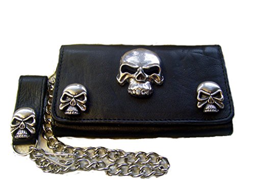 Biker Leder Geldbörse Skull XXL Wallet Leder Farbe Schwarz von Lederecke Konstanz