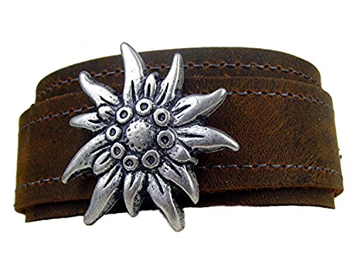 Leder Armband 3,5 cm breit Edelweiß Armschmuck Farbe hell braun von Lederecke Konstanz