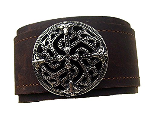 Lederarmband 4,7cm breit XXL Vikings Fiebel Farbe dunkel braun von Lederecke Konstanz