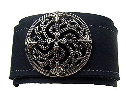 Lederarmband 4,7cm breit XXL Vikings Fiebel Farbe schwarz von Lederecke Konstanz