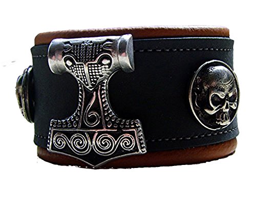 Lederarmband Thors Hammer 2 Farbig Schwarz-beige Armband von Lederecke Konstanz