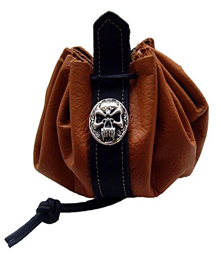 Lederbeutel Dukatenbeutel Geldkatze Farbe beige-schwarz Nordic Skull von Lederecke Konstanz