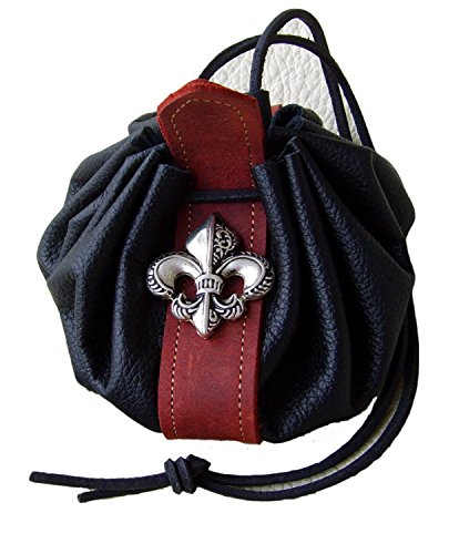 Lederbeutel Dukatenbeutel Geldkatze Farbe schwarz-rot Fleur de LYS von Lederecke Konstanz