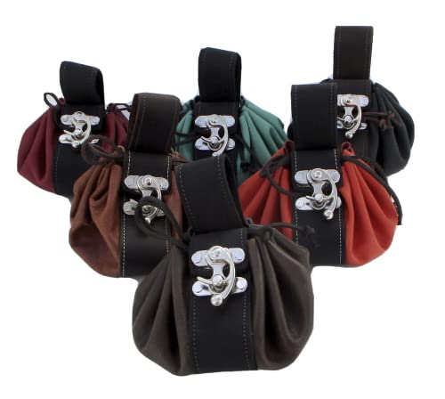 Lederbeutel Dukatenbeutel Geldkatze Münzbeutel mit Hakenverschluss und Gürtelschlaufe dm ca. 28cm (rot/schwarz) von Lederecke Konstanz