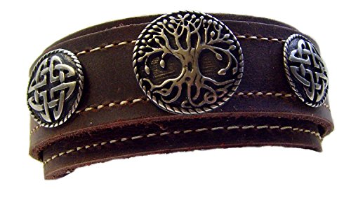 Wickel Lederarmband Farbe Braun Yggdrasiel Irminsul Welten Baum (dunkelbraun) von Lederecke Konstanz