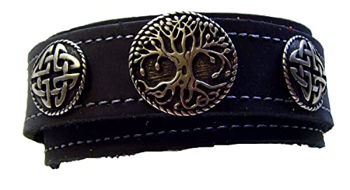 Wickel Lederarmband Farbe Braun Yggdrasiel Irminsul Welten Baum (schwarz) von Lederecke Konstanz