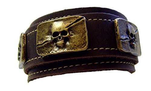 Wickel Lederarmband Farbe dunkel-braun Skull Messing Beschlag von Lederecke Konstanz