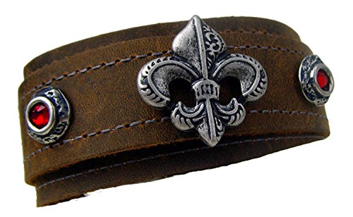 Wikel Lederarmband Farbe Hell-Braun Fleur de Lys Drachenauge von Lederecke Konstanz