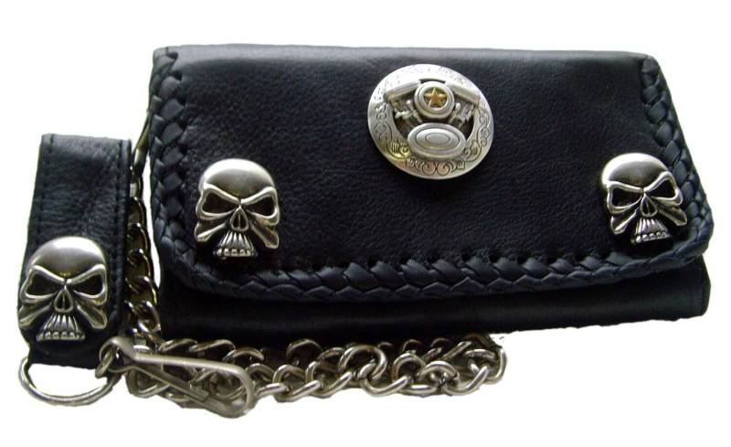 Biker-Wallet Leder-Geldbörse Mit Kette Und Schlaufe Druckknopf Zierbeschlag Skull + Motor Hd Ca. 16 X 9 cm von LedereckeKonstanz