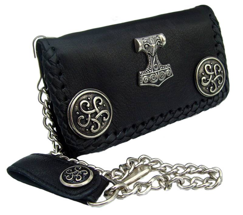 Biker-Wallet Leder-Geldbörse Mit Kette Und Schlaufe Druckknopf Zierbeschlag Thorshammer + Celtic-Knoten Ca. 16 X 9 cm von LedereckeKonstanz