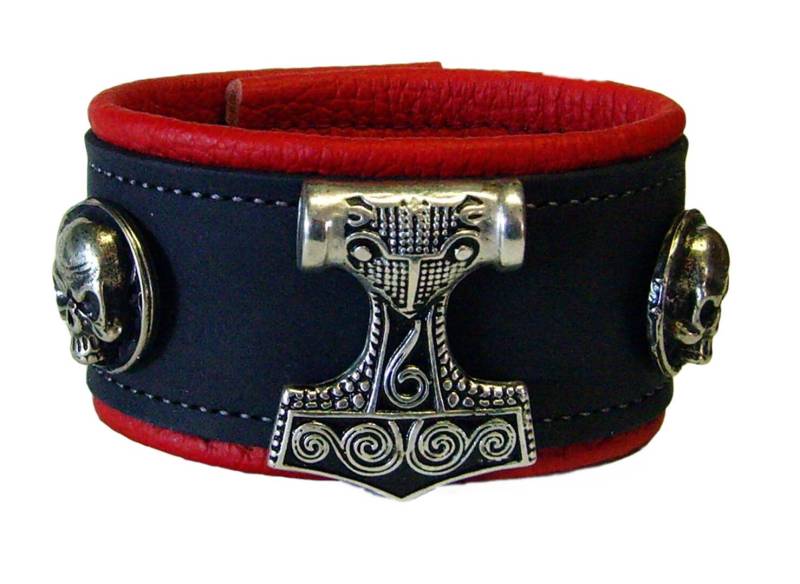 Lederarmband Thor Hammer Skull 2-Farbig Armband von LedereckeKonstanz
