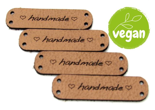 10 Kunstleder-Etiketten "Handmade" 40 X 12 Mm, Aufnäher Für Selbstgemachtes, Vegan Aus Kunstleder Oder Snappap® von Lederetikett