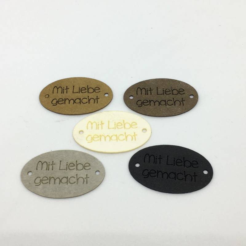 Labels Aus Snappap "Mit Liebe Gemacht", 30 X 19 Mm Oval, Vegan, Aufnäher Snappap, Veganes Handmade-Label von Lederetikett