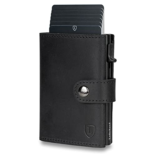 Fargo Wallet – Leder Geldbörse handgemacht für Herren und Damen Portemonnaie Aluminium Kartenhalter mit Münzfach und Scheinfach - Platz für 9 Karten mit RFID NFC Schutz Farbe | (Schwarz) von Lederhand