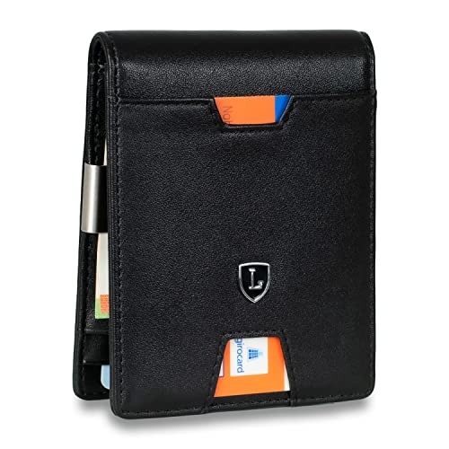Lederhand® iSlim - Nappa Leder Geldbeutel mit Geldklammer und Münzfach, 9 Kartenfach Premium Geldbörse - Slim Wallet mit RFID NFC Schutz - Farbe | (Schwarz) von Lederhand