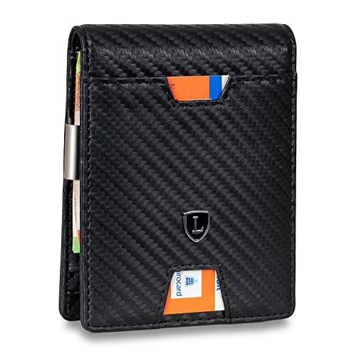 Lederhand® iSlim XL - Carbon Leder Geldbeutel mit Geldklammer und Münzfach, 13 Kartenfach + 1 Sichtfenster Premium Geldbörse - Slim Wallet mit RFID NFC Schutz - Farbe | (Carbon) von Lederhand